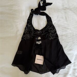 Superdown Black Embellished Halter Top